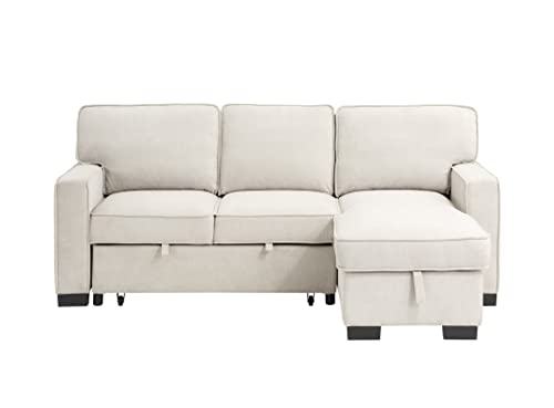Estelle Beige Fabric Sleeper Sectional with Storage Chaise