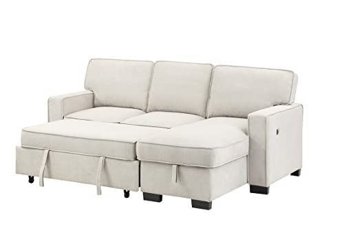 Estelle Beige Fabric Sleeper Sectional with Storage Chaise