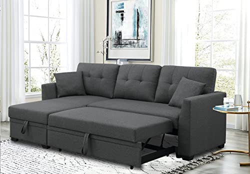 Dark Grey Sleeper Sectional Couch with Storage
