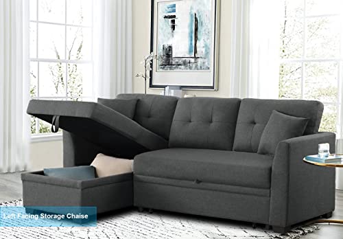 Dark Grey Sleeper Sectional Couch with Storage