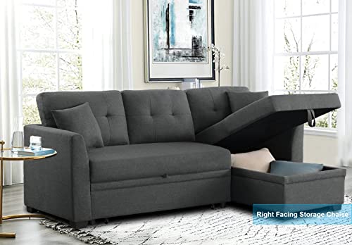 Dark Grey Sleeper Sectional Couch with Storage