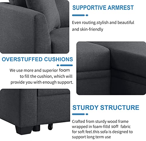 Dark Grey Sleeper Sectional Couch with Storage