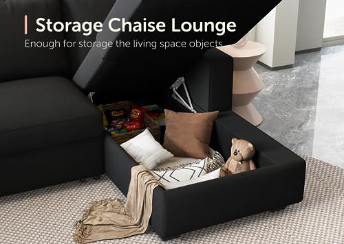 HONBAY Velvet U-Shaped Sleeper Sofa with Storage