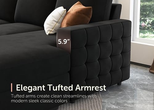 HONBAY Velvet U-Shaped Sleeper Sofa with Storage