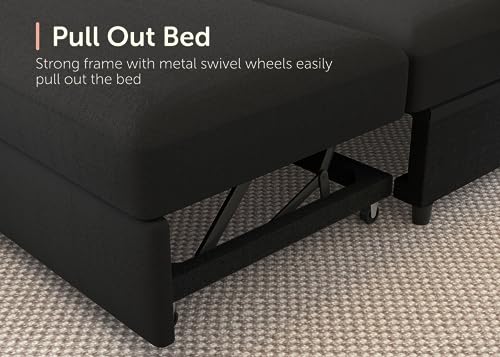 HONBAY Velvet U-Shaped Sleeper Sofa with Storage
