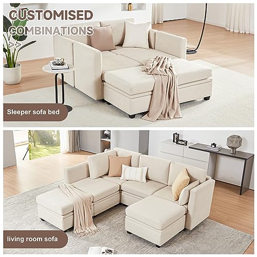 Beige Modular U-Shaped Sectional Sofa with Storage