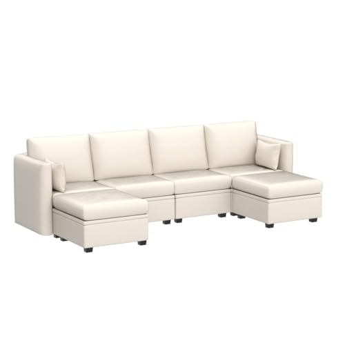 Beige Modular U-Shaped Sectional Sofa with Storage