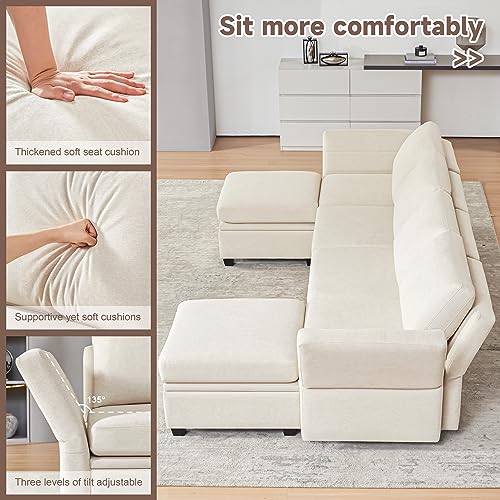 Beige Modular U-Shaped Sectional Sofa with Storage