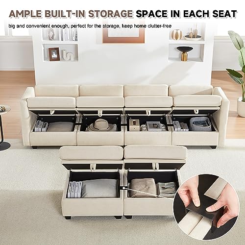Beige Modular U-Shaped Sectional Sofa with Storage