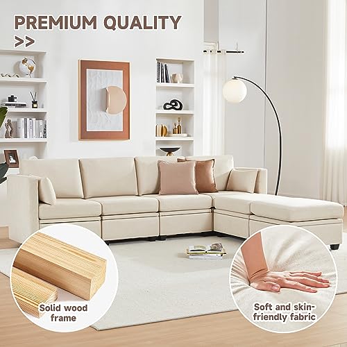 Beige Modular U-Shaped Sectional Sofa with Storage