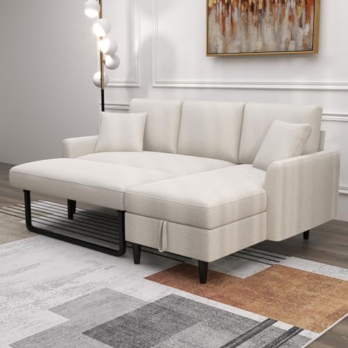 Convertible Sleeper Sofa Bed with Chaise and Pillows