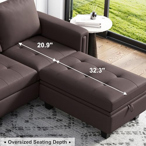 Belffin Brown Faux Leather Convertible Sectional Sofa