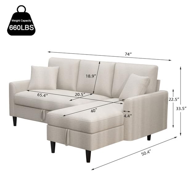 Convertible Sleeper Sofa Bed with Chaise and Pillows