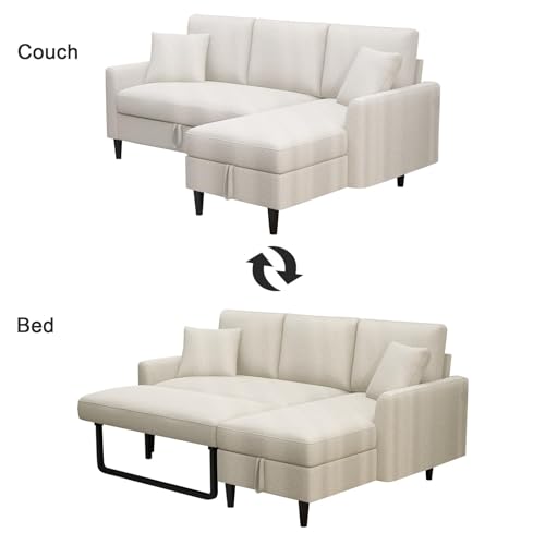 Convertible Sleeper Sofa Bed with Chaise and Pillows