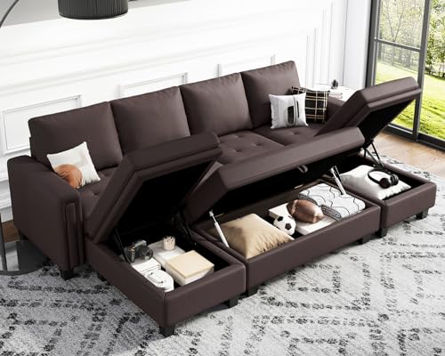 Belffin Brown Faux Leather Convertible Sectional Sofa