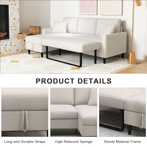 Convertible Sleeper Sofa Bed with Chaise and Pillows