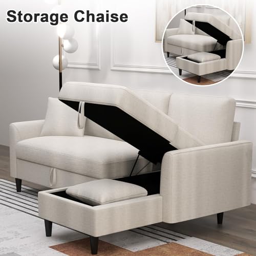 Convertible Sleeper Sofa Bed with Chaise and Pillows