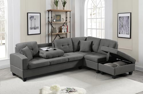 Modern Reversible Sleeper Sectional Sofa with Ottomans