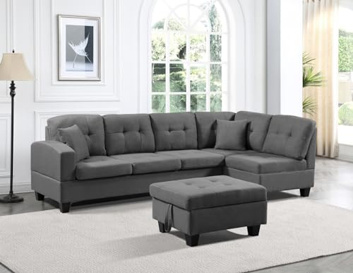 Modern Reversible Sleeper Sectional Sofa with Ottomans