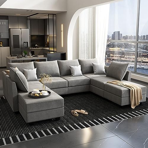 Grey U Shape Modular Sectional Sofa with Storage