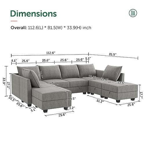 Grey U Shape Modular Sectional Sofa with Storage