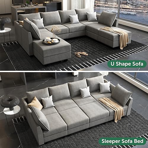 Grey U Shape Modular Sectional Sofa with Storage