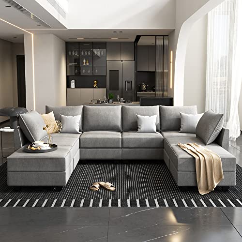 Grey U Shape Modular Sectional Sofa with Storage