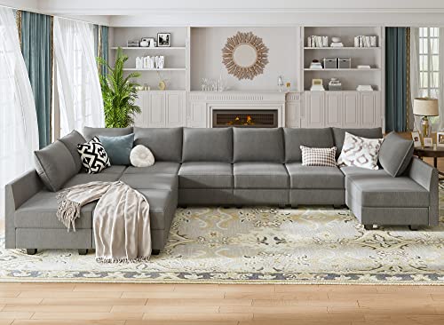 HONBAY Grey U-Shaped Modular Sectional Sofa