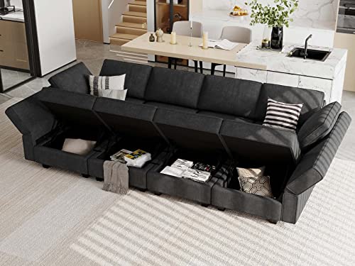 Belffin Black Modular Convertible Sleeper Sectional Sofa