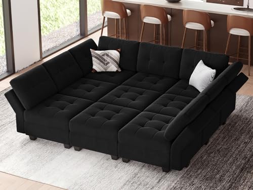 Belffin Oversized Modular Velvet Sofa Bed with Ottomans