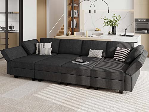 Belffin Black Modular Convertible Sleeper Sectional Sofa