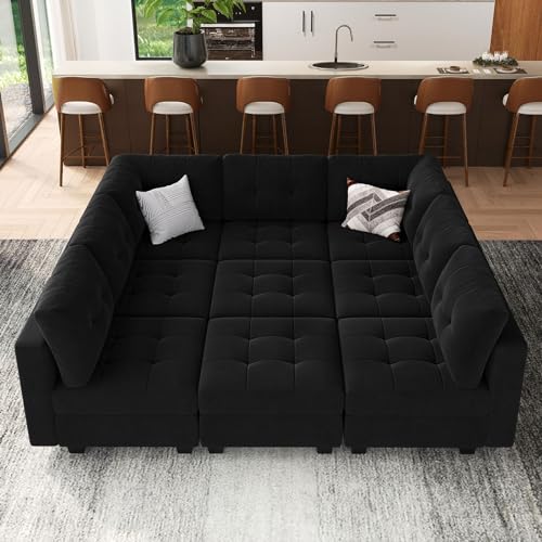 Belffin Oversized Modular Velvet Sofa Bed with Ottomans
