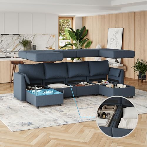 Dark Gray U-Shaped Modular Sofa with Chaise Lounge