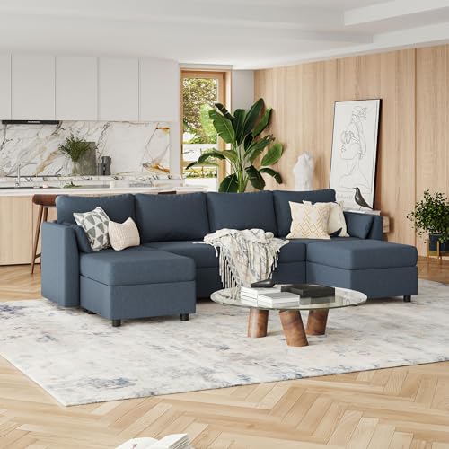 Dark Gray U-Shaped Modular Sofa with Chaise Lounge