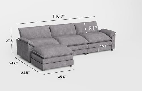 Modern 4-Seat Modular Sectional Sofa in Gray