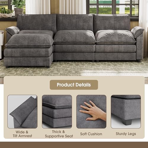 Modern 4-Seat Modular Sectional Sofa in Gray