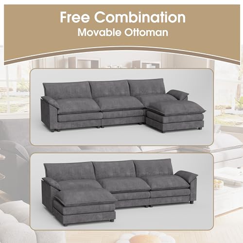 Modern 4-Seat Modular Sectional Sofa in Gray