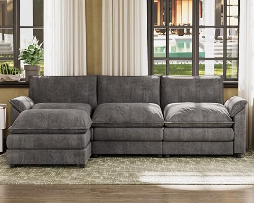 Modern 4-Seat Modular Sectional Sofa in Gray