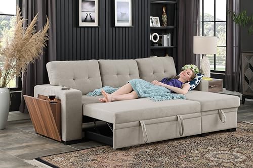 Light Gray L-Shape Sleeper Sectional Sofa with USB