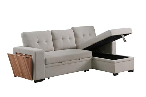 Light Gray L-Shape Sleeper Sectional Sofa with USB