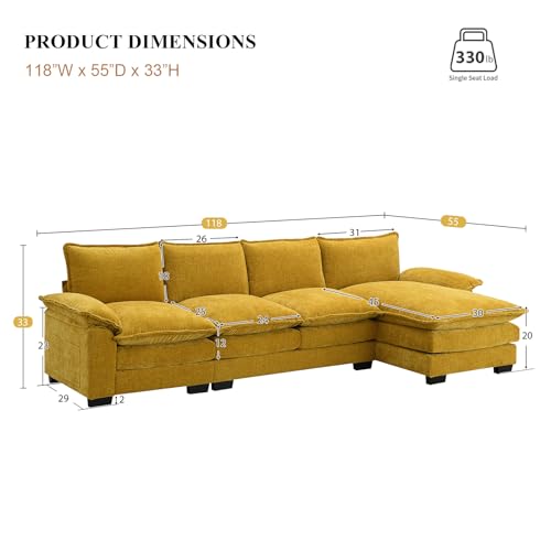 KIVENJAJA 118” Yellow Chenille Modular Sectional Sofa