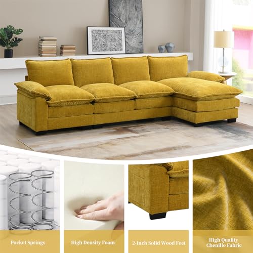 KIVENJAJA 118” Yellow Chenille Modular Sectional Sofa