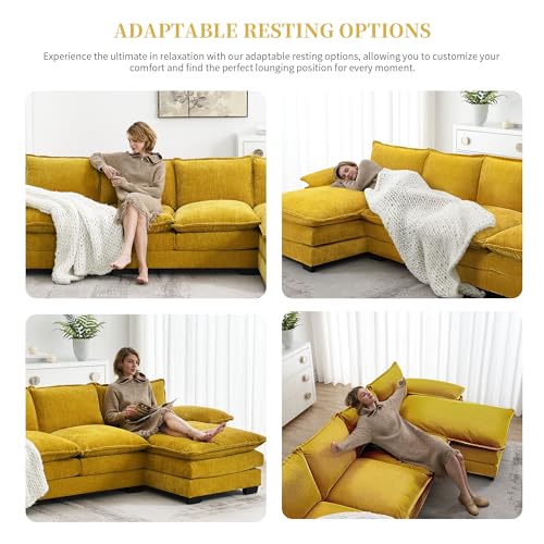 KIVENJAJA 118” Yellow Chenille Modular Sectional Sofa