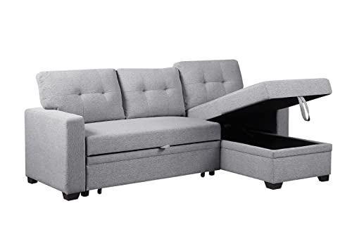 Light Gray L-Shaped Convertible Sofa with Storage