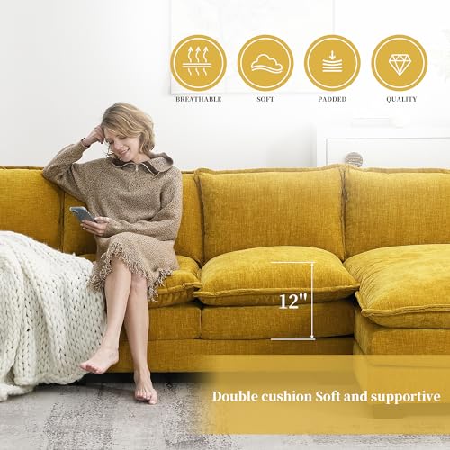 KIVENJAJA 118” Yellow Chenille Modular Sectional Sofa