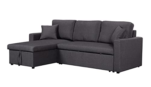 Dark Gray Reversible Sleeper Sectional Sofa with Storage