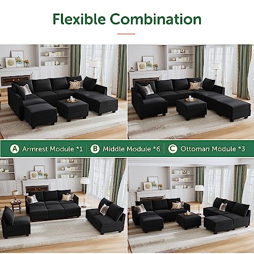 Oversized U-Shaped Modular Sofa with Storage Ottoman