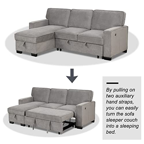 Gray L-Shaped Convertible Sectional Sofa Bed