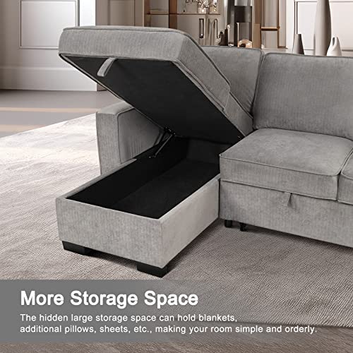 Gray L-Shaped Convertible Sectional Sofa Bed