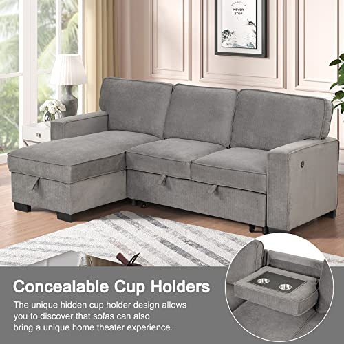 Gray L-Shaped Convertible Sectional Sofa Bed
